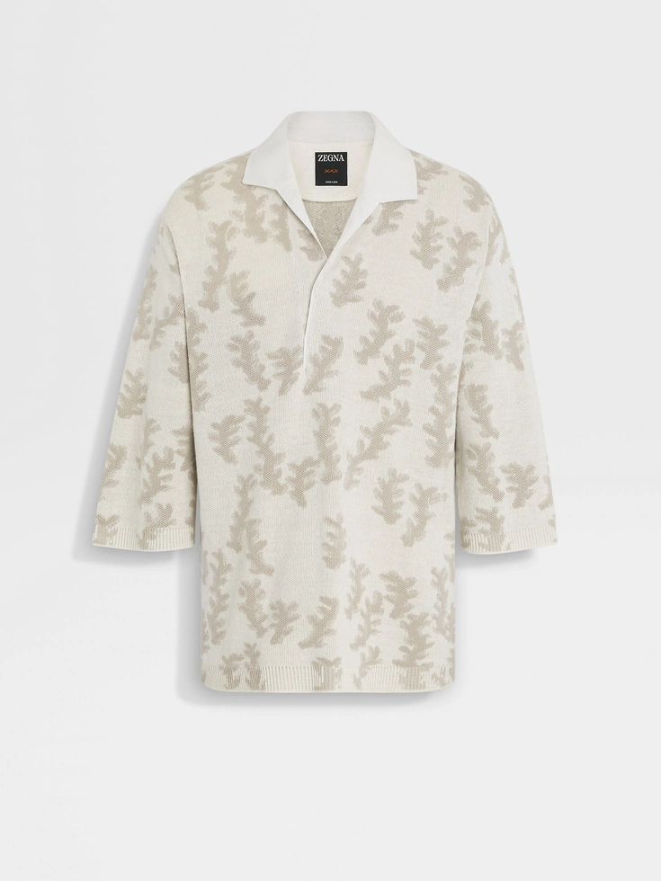 White and Light Beige Oasi Lino Polo Shirt