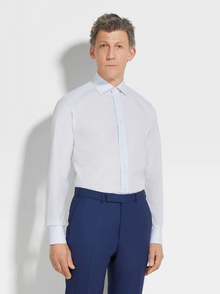 White and Light Blue Striped Sea Island Cotton Shirt White and Light Blue Striped Sea Island Cotton Shirt