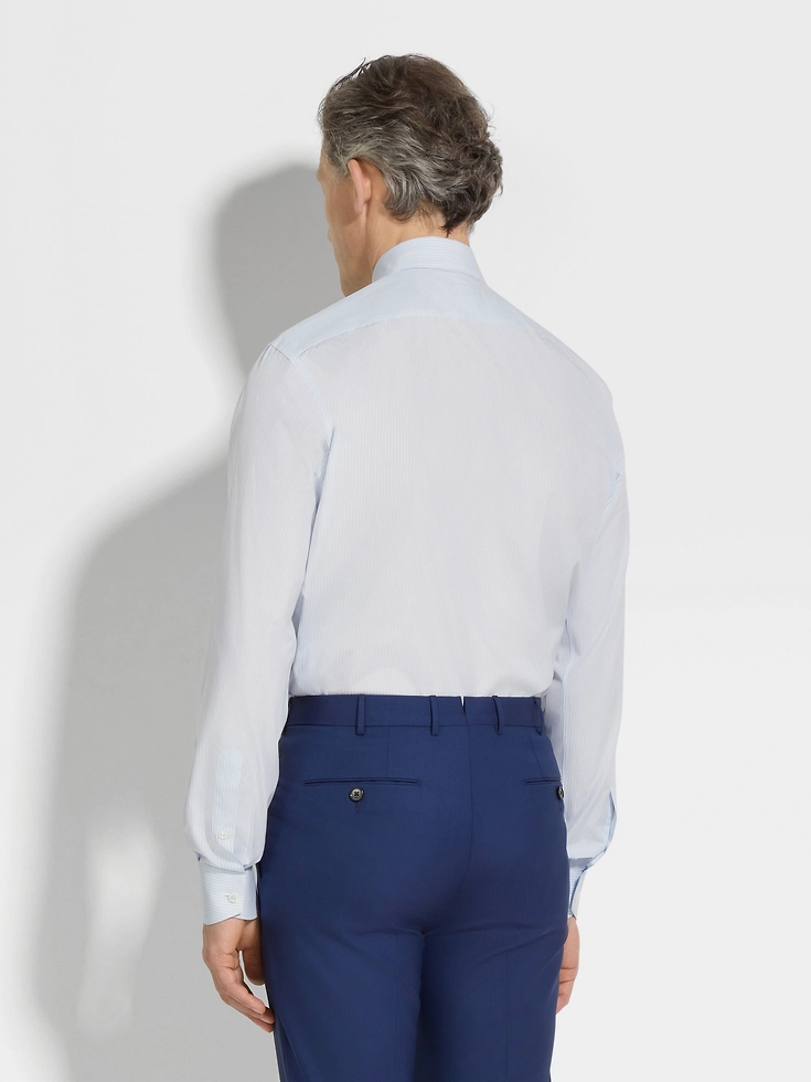 White and Light Blue Striped Sea Island Cotton Shirt White and Light Blue Striped Sea Island Cotton Shirt