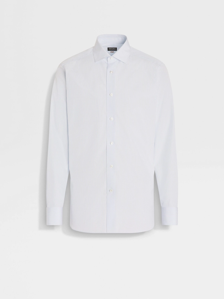White and Light Blue Striped Sea Island Cotton Shirt