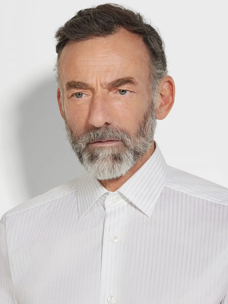 White and Light Blue Structured Striped Centoventimila Cotton Shirt