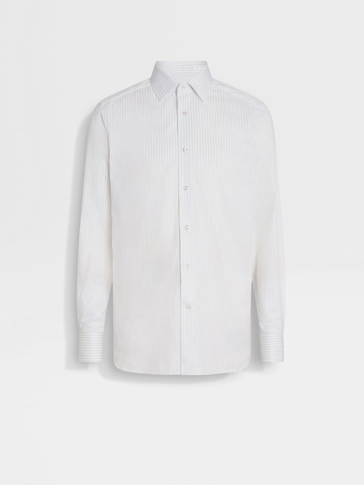 White and Light Blue Structured Striped Centoventimila Cotton Shirt
