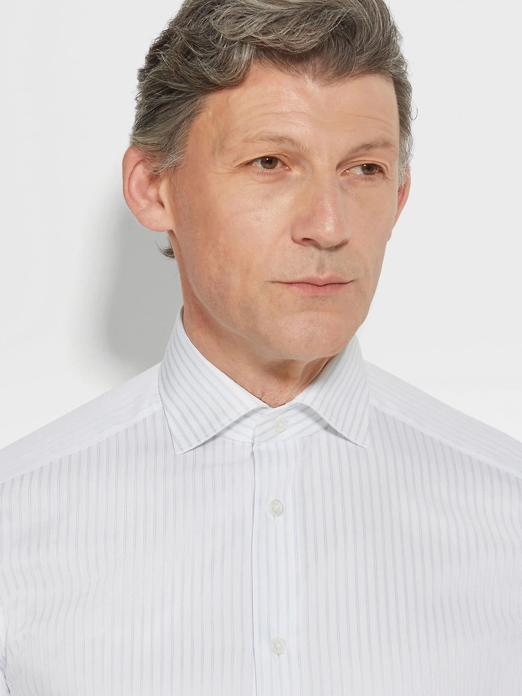 White and Light Grey Structured Striped Centoventimila Cotton Shirt