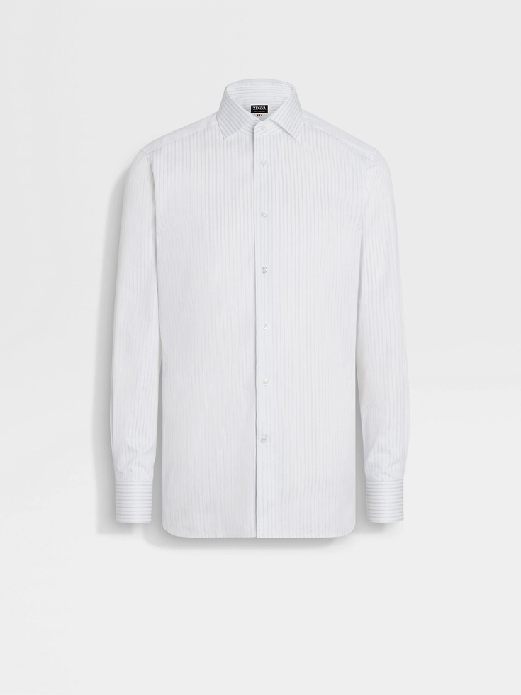 White and Light Grey Structured Striped Centoventimila Cotton Shirt