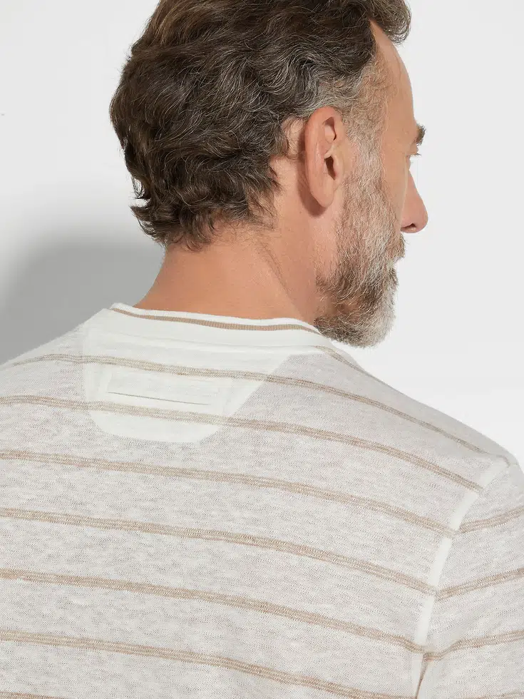 White and Light Taupe Linen T-shirt