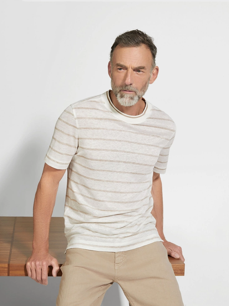 White and Light Taupe Linen T-shirt White and Light Taupe Linen T-shirt