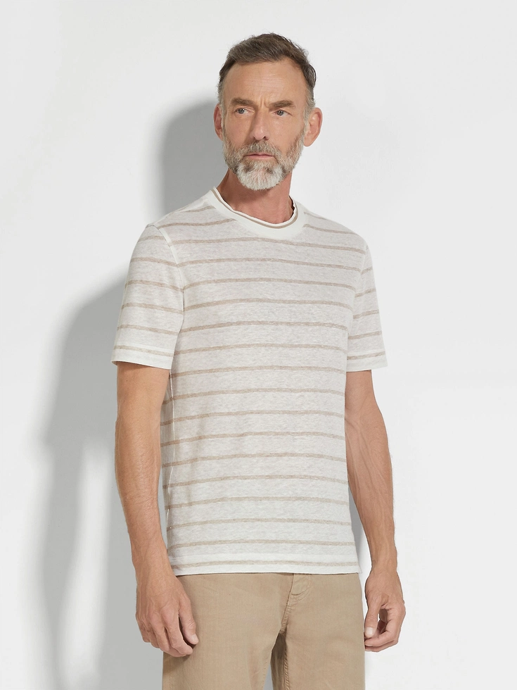 White and Light Taupe Linen T-shirt White and Light Taupe Linen T-shirt