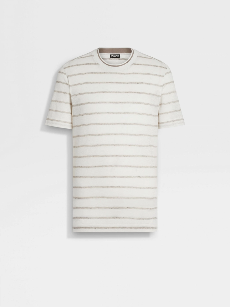 White and Light Taupe Linen T-shirt